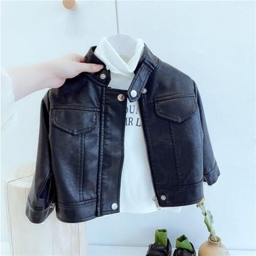 Fashion Kids PU Leather Jackets 2021 Autumn Winter Baby Boys Girls Thick Cotton Velvet Warm Coats Motorcycle Jacket Outerwear