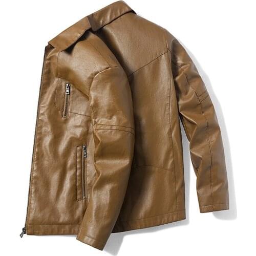 Men 2021 Autumn New Brand Casual Motor Leather Jacket Coat Thick Slim Long Sleeves Coat Fashion Korean Style Thin Clothing