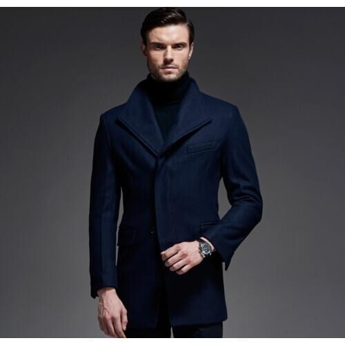 Mens Wool Coats & Jackets Winter Cashmere Jacket Man Long Section Single Breasted Overcoat Turn-down Collar Casual Woolen Coat