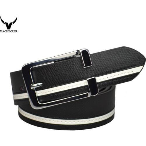 VACHECUIR 2017 New Brand Top Genuine Leather Mens Thin Belt,Fashion Style Alloy Buckle Belts For Men W128