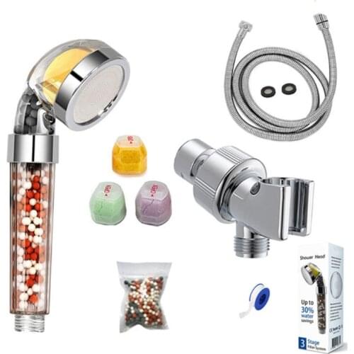 Scented Replaceable Filters Set Shower Head Kit Chlorine Flouride Filter Hard Water Softer With Overhead Bracket Shower Hose