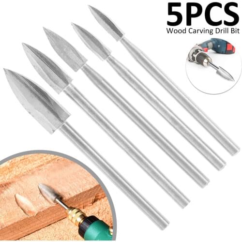 5PCS Wood Carving Drill Bit Steel Engraving Drill Bit Set Solid Carbide Grinding Burr For Woodworking Drilling Carving Engraving