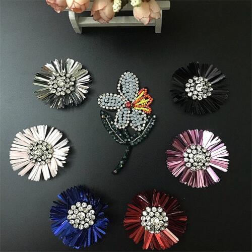 Crystal beads dandelion Small Flower Patches Clothing Embroidery Iron On Applique Floral for Kids Bags Dress Clothes ZA51