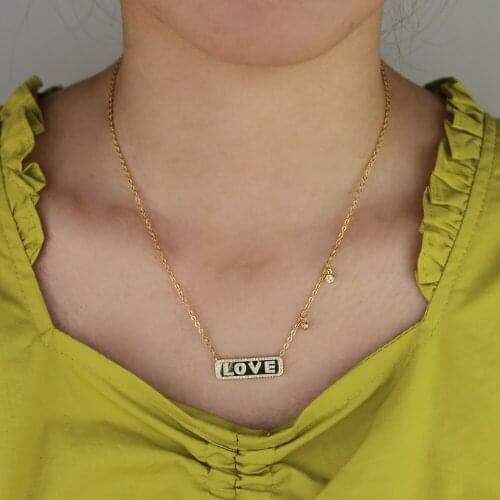 2021 New Arrived Fashion Summer Style Jewelry Lovely Love Letter Heart Shape Cz Paved Pendant Necklace For Women Girlfriend Gift