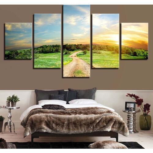 Landscape Sky Cloud Star Mountain River Hot Air Balloon 5 Piece Wall Pictures For Living Room Color Painting Art Home Decor