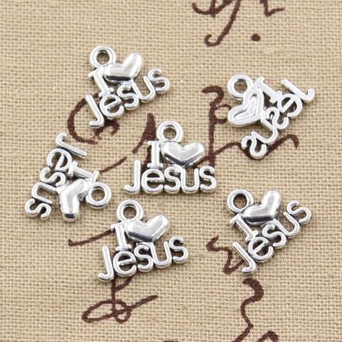 30pcs Charms I Love Jesus 15x13mm Antique Bronze Silver Color Pendants Making DIY Handmade Tibetan Bronze Silver Color Jewelry
