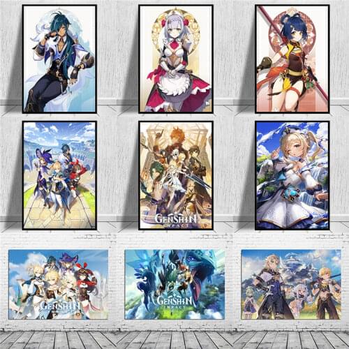 Genshin Impact Posters Game Painting Anime Girl Wall Art Prints Dorm Pictures for Living Room Bedroom Game Room Home Decoration
