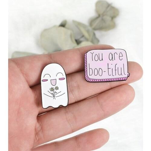 Pink Cute Ghost BOO-tiful Girl Brooch Pin Creative Fashion All-match Alloy Enamel Paint Badge Clothing Lapel Accessory Gift