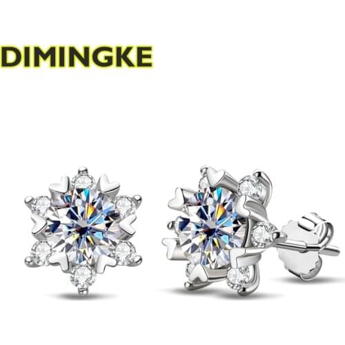 DIMINGK Real 0.8CT Moissanite Sun Flower Stud Earrings S925 Silver 18K Gold Wedding Party Womens Jewelry GRA Certificate