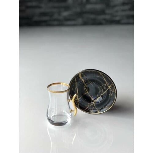 Fabulous Marble Design Golden Black 6 PCS Teacups Set