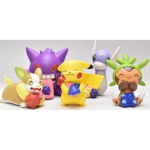 TAKARA TOMY Genuine Pokemon Pikachu Gengar Eating Fruits Small Action Figure Model Toys