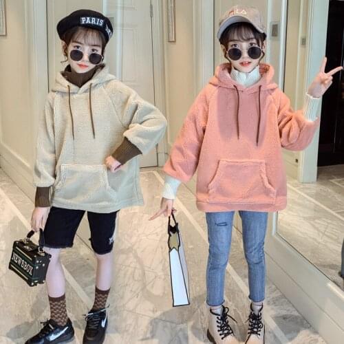 Girls' Hoodies Sweatshirts Kids Outwear 2021 Fuzzy Velvet Thicken Warm Winter Autumn Cotton Fleece Outdoor Childrens Clothing
