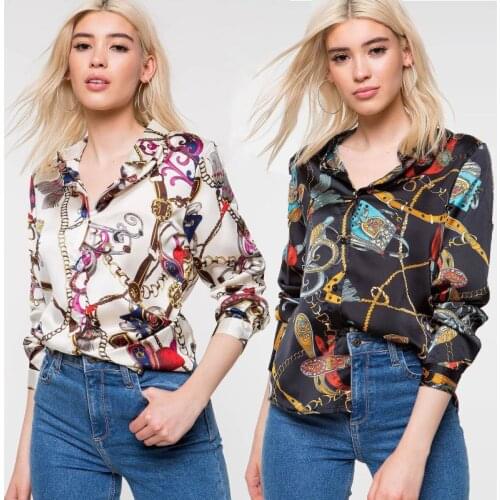 2021 New Design Loose Women Shirt Vintage Chains Print Blouse Long Sleeve Fashion Casual Women Tops Button Autumn Ladies Shirts