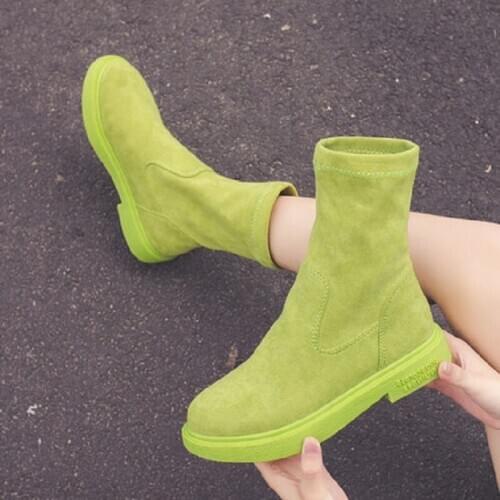 Womens fashion stretch boots 2021 new wild temperament slim boots spring and autumn thick bottom comfortable single boots