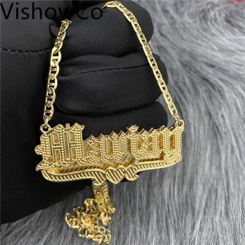 VishowCo Custom Name Necklace Personality Stainless Steel Gold Choker Nameplate Pendant Necklace Jewelry Wedding Gift