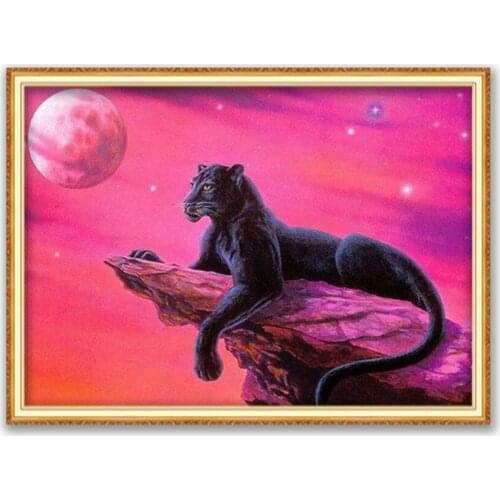 Animal Black Panther DIY Cross Stitch 11CT Embroidery Kits Craft Needlework Set Cotton Thread Printed Canvas Home Decoration