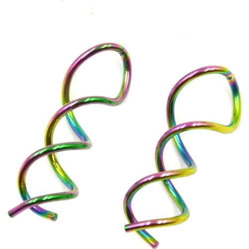 1Pc Rainbow Spiral Earrings Stainless Steel Twist Swirl Drop Dangle Gauge Ear Tragus Bar Industrial Barbell Piercing 14g