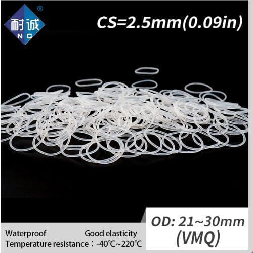 2PCS/lot Silicone rubber oring VMQ CS 2.5mm OD21/22/23/24/25/26/27/28/29/30mm O Ring Gasket Silicone O-ring waterproof