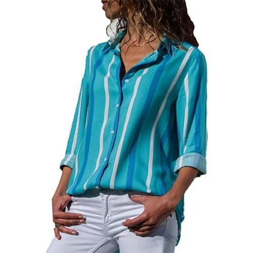 2020 Fashion Stripe Long Sleeve Chiffon Shirt Summer Turn-down Collar Large Size Women Girl Clothes Ropa De Mujer Ey