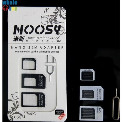 3000set/lot 4in1 Noosy Nano Sim Card Adapter + Micro Sim cards adapter + Standard SIM Card Adapter With Eject pin For iphone