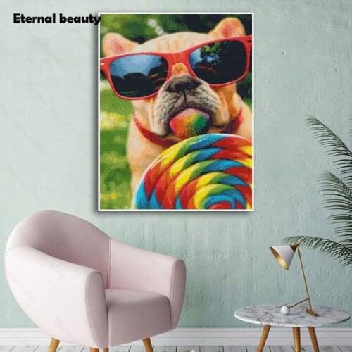 5D Diy Diamond Painting Funny Dog Full Square Round Diamond Embroidery Lollipop Puppy Cross Stitch Kits Rhinestone Mosaic Gift