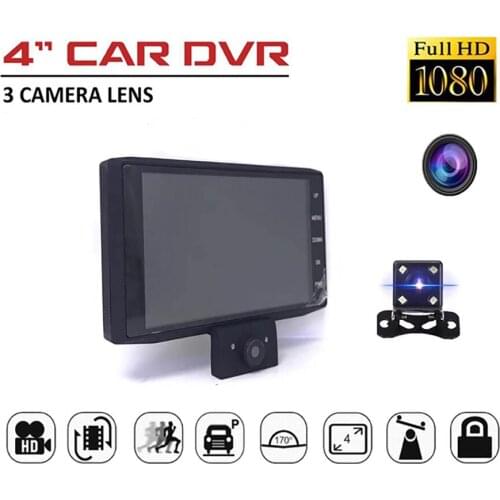 Car DVR 4.0 Full HD 1080P 3 Cameras RearView DashCam Vehicle Monitor Video Recorder Car Motion Detector Auto Camcorder Registrar