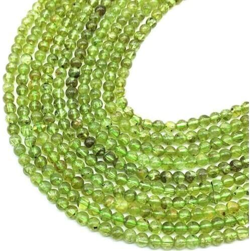 Beadztalk Natural Peridot Oilvine Stone Beads 3-4 mm Round Smooth 100% Real No Glass or Dyed DIY Jewelry Making Bead String