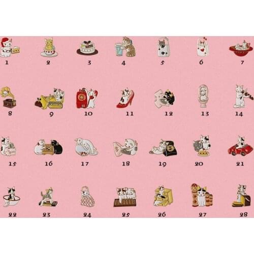 Free shipping mixed 28PCS/ lot bag shirts jean accessories metal enamel kitty cat brooch pin badge