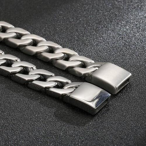 Man Jewelry Store 14mm Brushed Shiny Curb Chain Bracelet Mens 316L Stainless Steel Cool Gift Jewelry JB47106-D