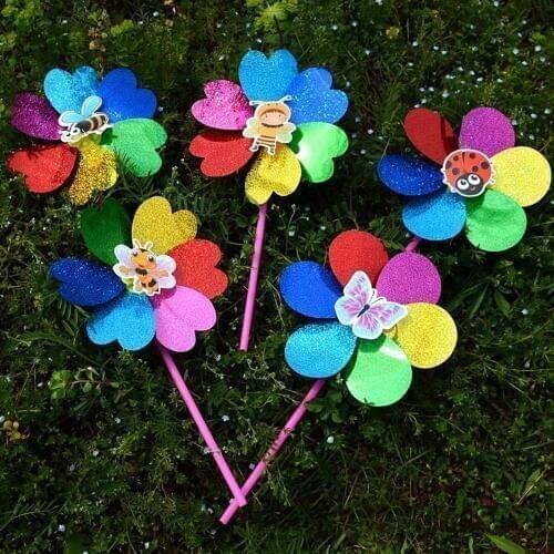 2Pcs 2 in 1 Colorful Sequins Windmill Wind Spinner Home Garden Decor Kids Toy