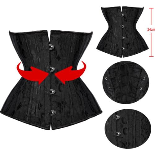 Short Underbust Corset Waist Trainer Gothic Steampunk Bustier CorsetWorkout Body Shaper 24 Steel Boned Lace Up Slimming Belt