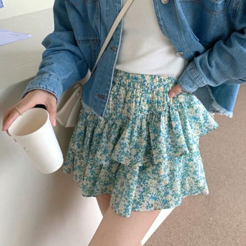 Summer Floral Print Boho Sexy Mini Skirt Women Bandage Fashion High Waist Frills Short Skirt For Women Pleated Skirts
