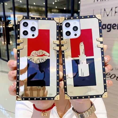 Fashion Sexy Lipstick Lips Square Case For Samsung S21Ultra S30Pro S21Pro Note20 S10lite Mirror Glossy Glitter Ring Holder Cover