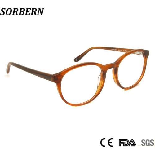 SORBERN Brand Vintage Style Round Glasses Men Women Retro Handmade Acetate Eyeglasses Elegant Eyewear Frames Prescription Lens