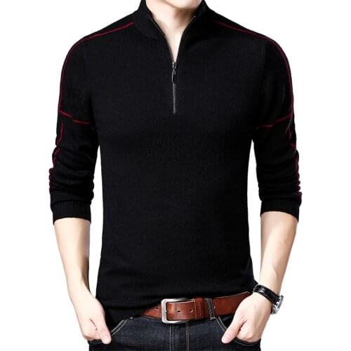 Man Cashmere Zipper Jumpers Autumn Winter 100% Merino Wool Sweaters Long Sleeved Male Warm Wool Turtleneck Sweater