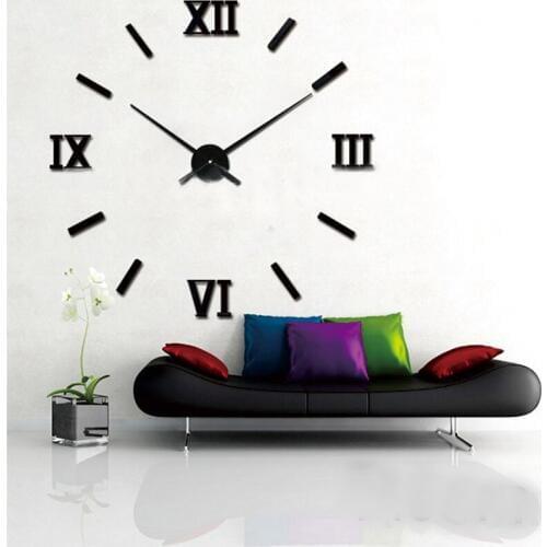 New hot 3d diy acrylic mirror wall stickers clock modern home decor living room circular Roman numerals quartz sticker