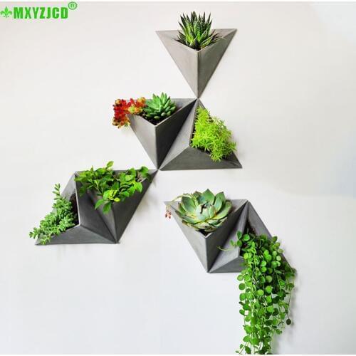 Wall-mounted Cement Flower Pot Office Wall Simulation Plant Decoration Triangle Retro Flower Arrangement Container