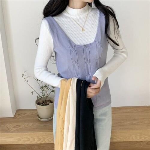 New square neck Girls Pullover vest sweater Autumn Winter purple Knitted Women Sweaters vest Sleeveless Warm Sweater Casual