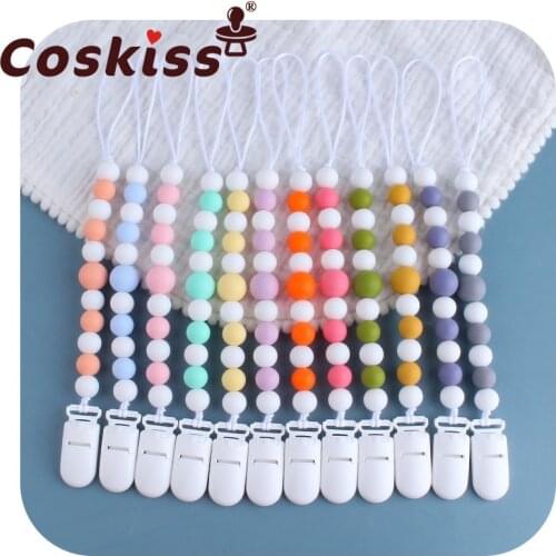Coskiss Plastic Clip For Pacifier Holder For Nipples Infant Teething Leash Strap Cute Silicone Pendant Beads Clip Chain