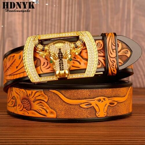 Fashion New Ox Head Style Buckle BeltLeather Leisure Waistband Mens Luxury Belt Genuine Leather for Mens Belts Automatic Buckle