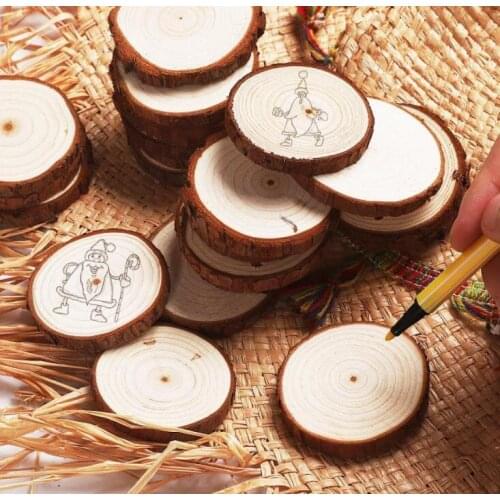Party Supplies Christmas Ornaments Wood DIY Small Wooden Discs Circles Painting Round Pine Slices w/ Hole n Jutes
