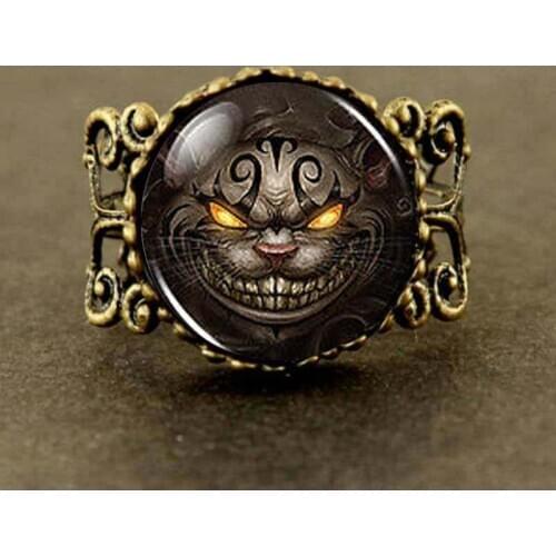 New Alice in Wonderland Cheshire Cat 1pcs/lot brass steel Ring steampunk Jewelry Gift women man mens