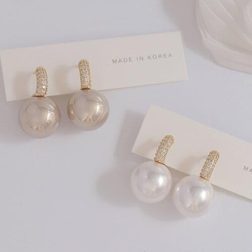 New Fashion Brand Delicate Jewelry 14K Real Gold Elegant Pearl Stud Earrings for Women AAA Zircon CZ Earrings