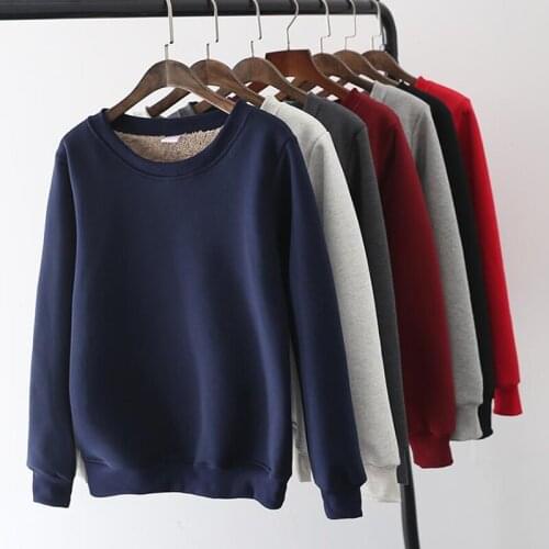 Autumn Winter Plus velvet thick O-Neck Basic Hoodies Women Plus size Lambskin Cashmere Warm Sweatshirts Streetwear Casual Tops