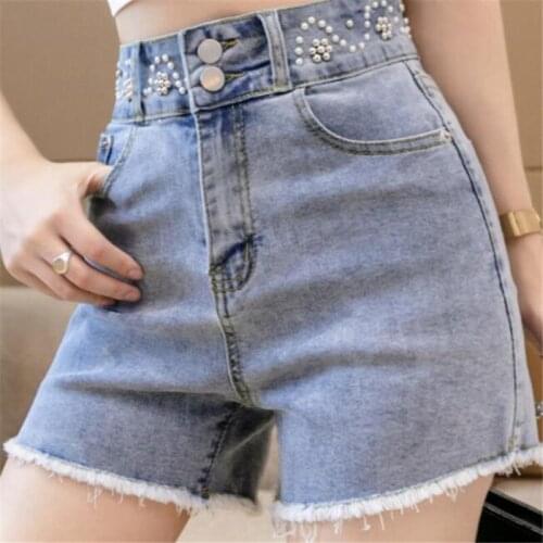 Promotion Women Shoers 2021 New Fashion Denim Shorts High Waist Beaded Rivets Trend Shorts