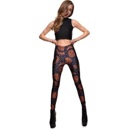 Womens Fashion Hippie Style Sun Moon Star Printed Slim Leggings Skinny Pants
