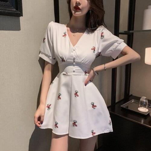 Wide Leg Pants Skirt Rompers Women Summer Clothes New 2021 Vintage V-neck Floral High Waist Sexy jumpsuit Women jumpsuits 312i