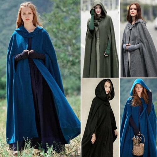Women Warm Hooded Long Cape Cloak Jacket Costume Poncho Coat Outwear Outdoor Clothes