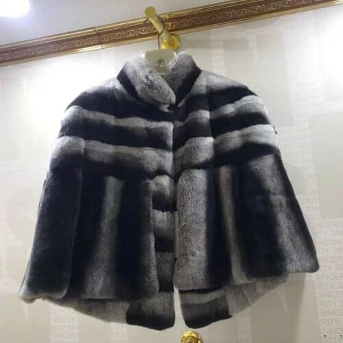 CNEGOVIK Real Rex Rabbit Fur Shawls For Women Fashion Chinchilla Color Poncho