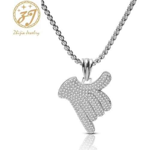 Zhijia fashion luxury crystal rhinestone "666" gesture design delicate pendant necklace for women men party jewelry gifts